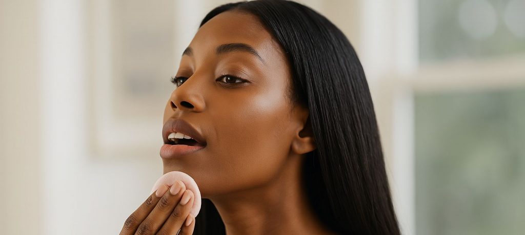 Woman toning her face